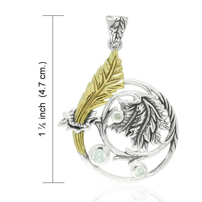 Shimmering Leaf Silver with 14K Gold Accent Pendant MPD3346 - peterstone.dropshipping