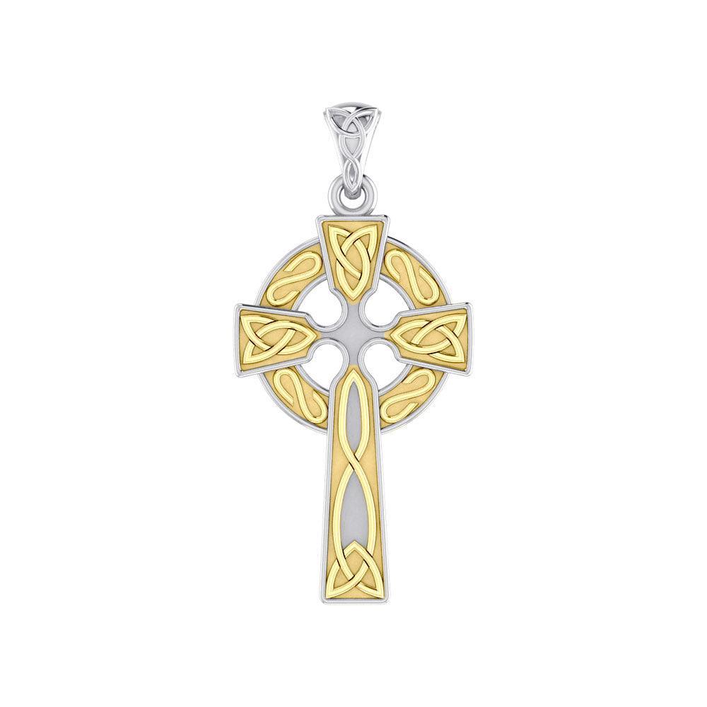 Celtic Cross Sterling Silver with 14K Gold Accent Pendant MPD3826 - peterstone.dropshipping