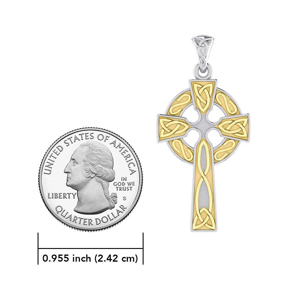 Celtic Cross Sterling Silver with 14K Gold Accent Pendant MPD3826 - peterstone.dropshipping