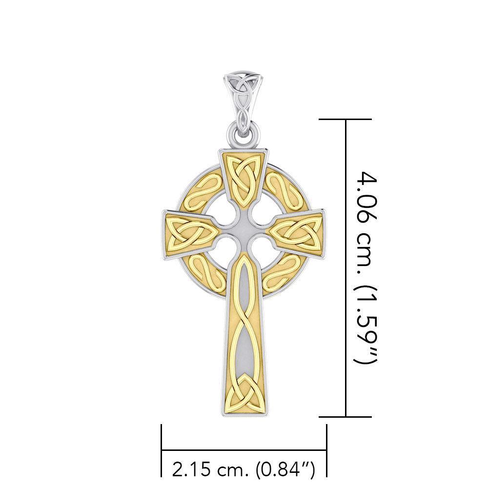 Celtic Cross Sterling Silver with 14K Gold Accent Pendant MPD3826 - peterstone.dropshipping