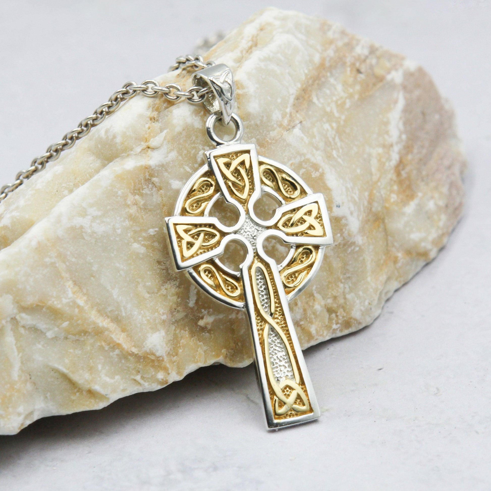 Celtic Cross Sterling Silver with 14K Gold Accent Pendant MPD3826 - peterstone.dropshipping