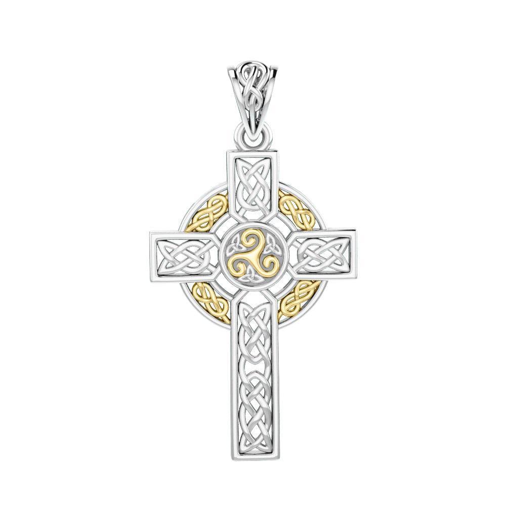 Celtic Cross Sterling Silver with 14K Gold Accent Pendant MPD3969 - peterstone.dropshipping