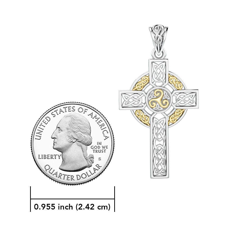 Celtic Cross Sterling Silver with 14K Gold Accent Pendant MPD3969 - peterstone.dropshipping