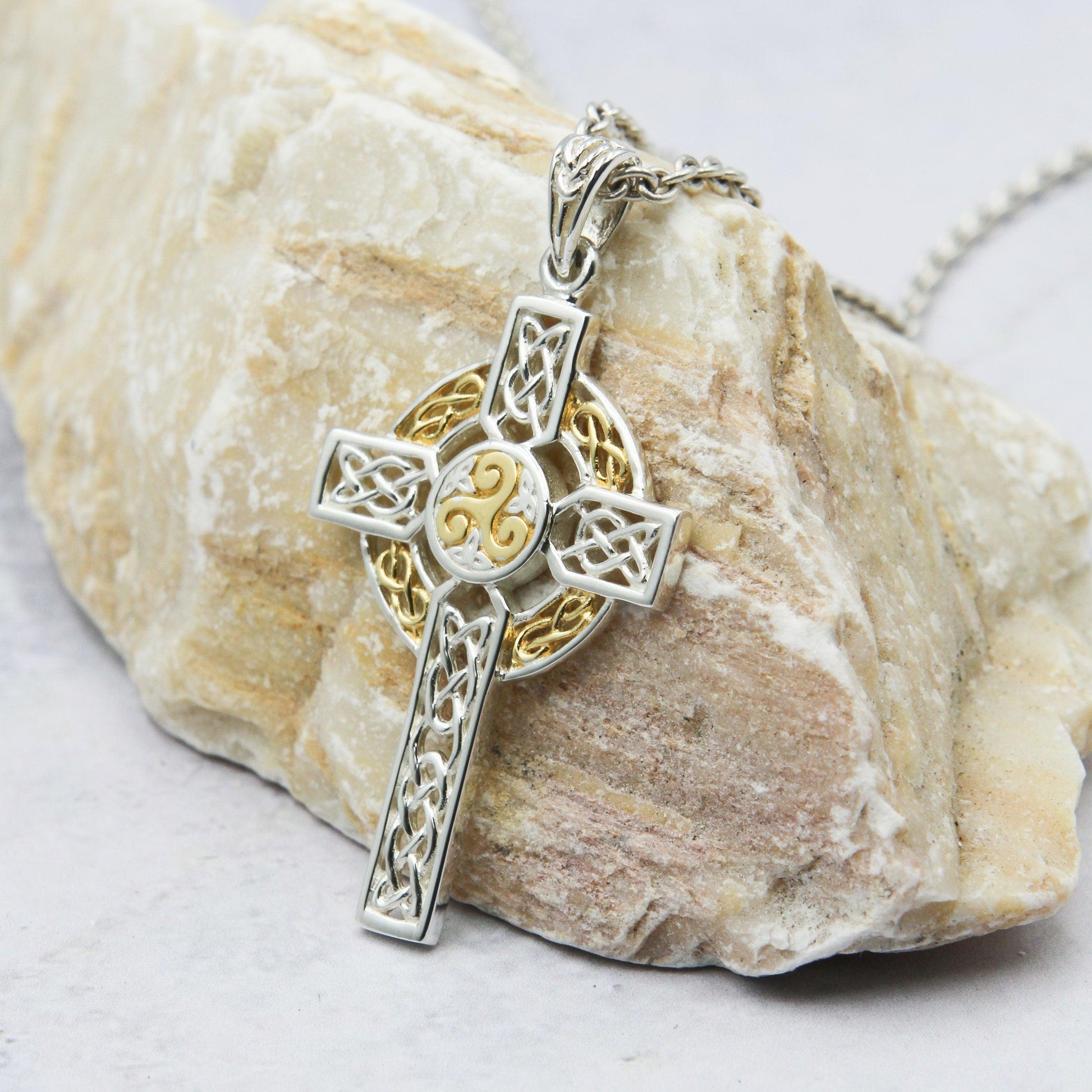 Celtic Cross Sterling Silver with 14K Gold Accent Pendant MPD3969 - peterstone.dropshipping