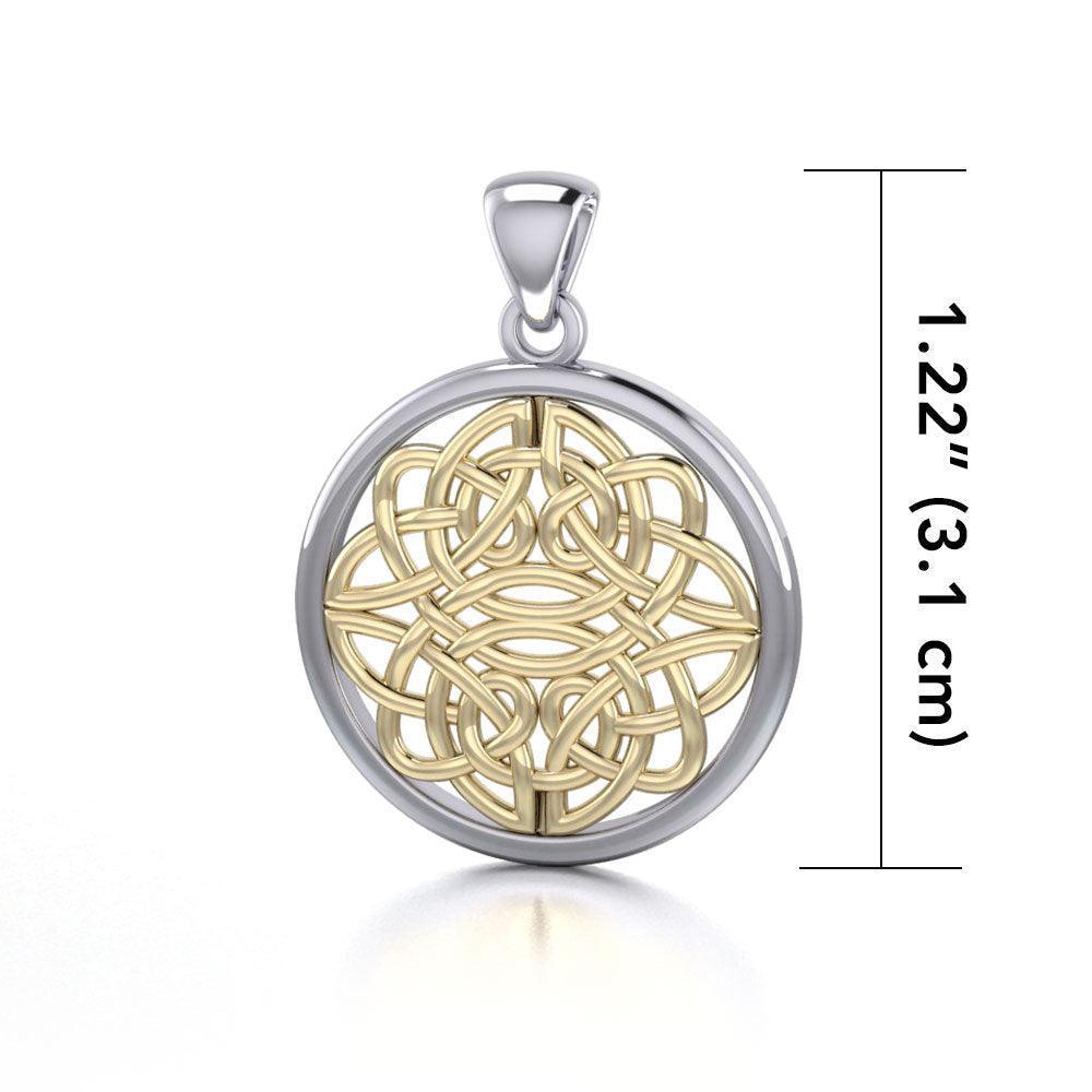 Round Celtic Knotwork Sterling Silver Pendant Jewelry with 14K Gold accent MPD4462 - peterstone.dropshipping