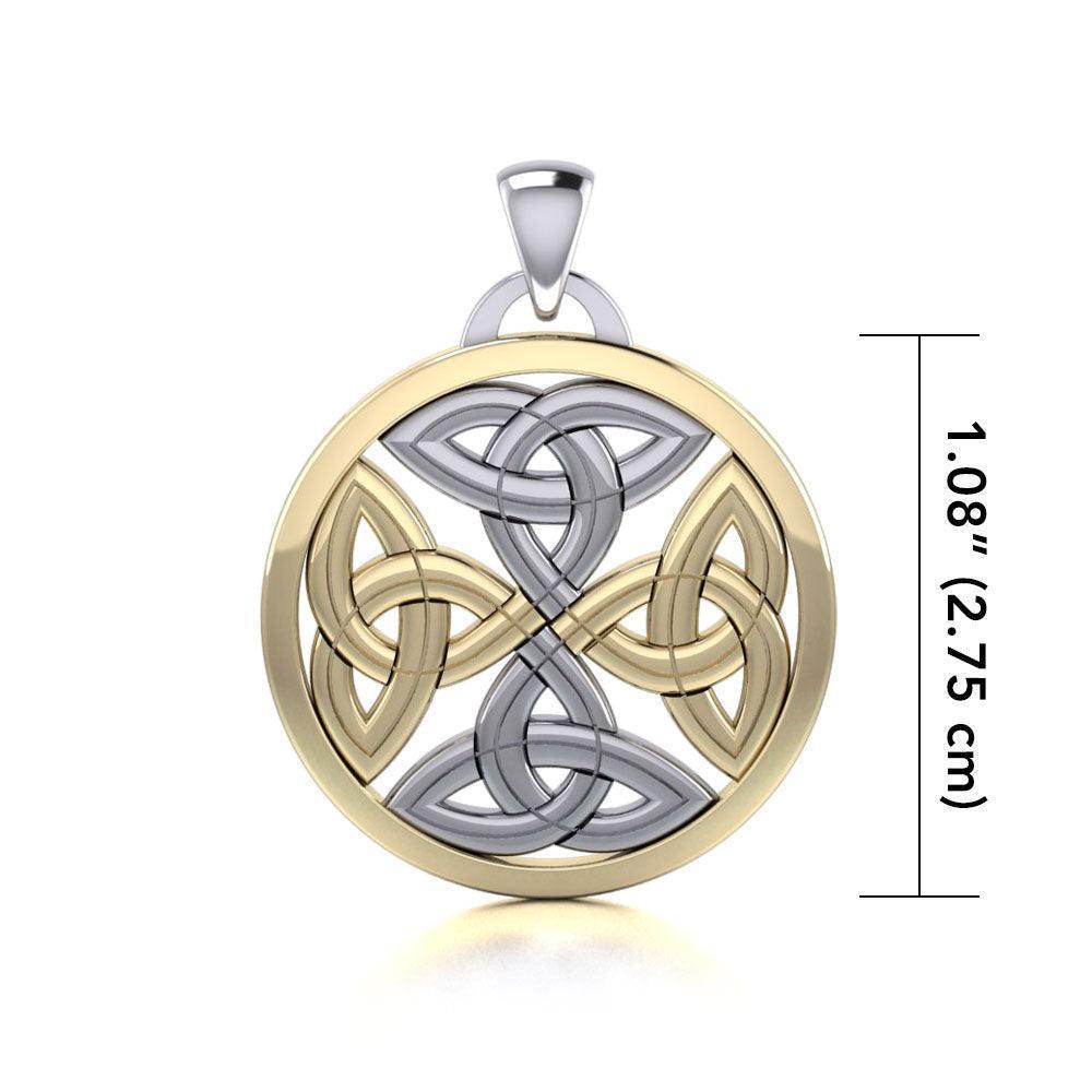 Celtic Trinity Quaternary Knot Silver and 14K Gold Accented Pendant MPD4631 - peterstone.dropshipping