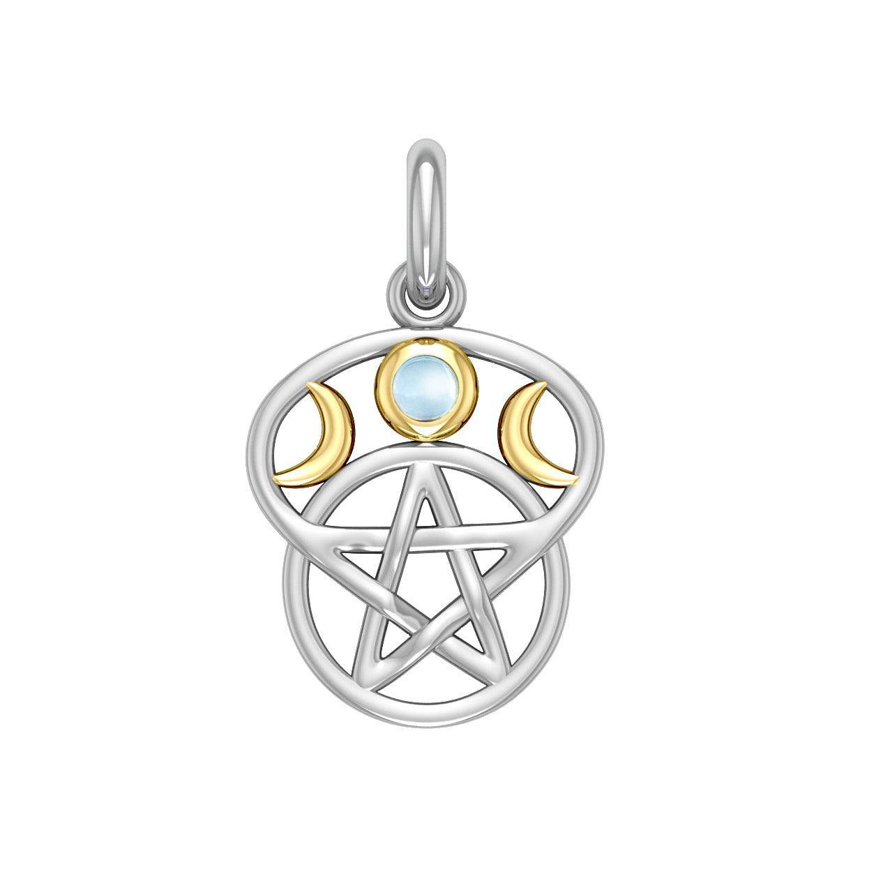 Moon with Pentacle Silver and Gold Accent Pendant MPD832 - peterstone.dropshipping