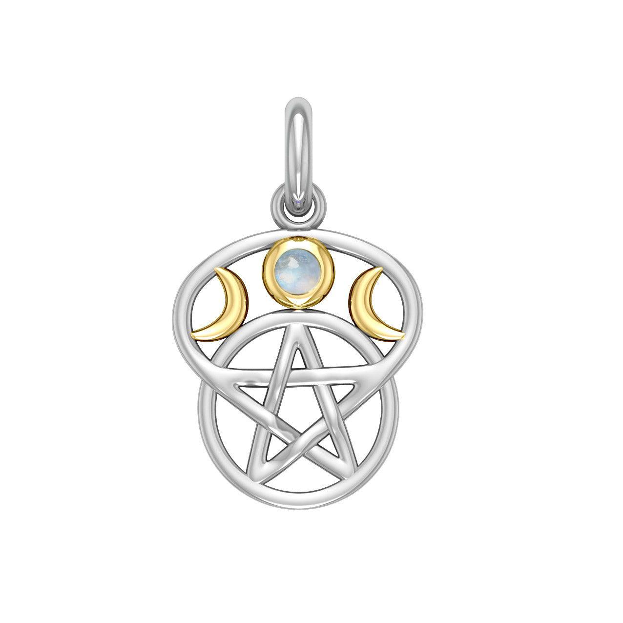 Moon with Pentacle Silver and Gold Accent Pendant MPD832 - peterstone.dropshipping