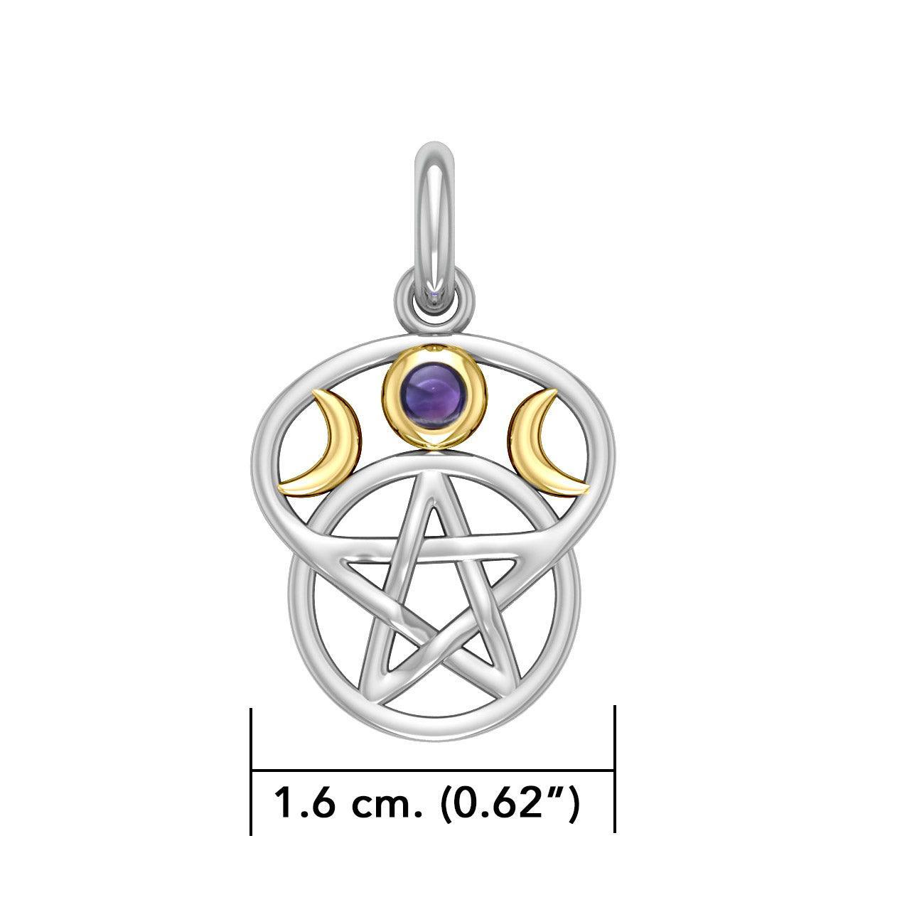 Moon with Pentacle Silver and Gold Accent Pendant MPD832 - peterstone.dropshipping