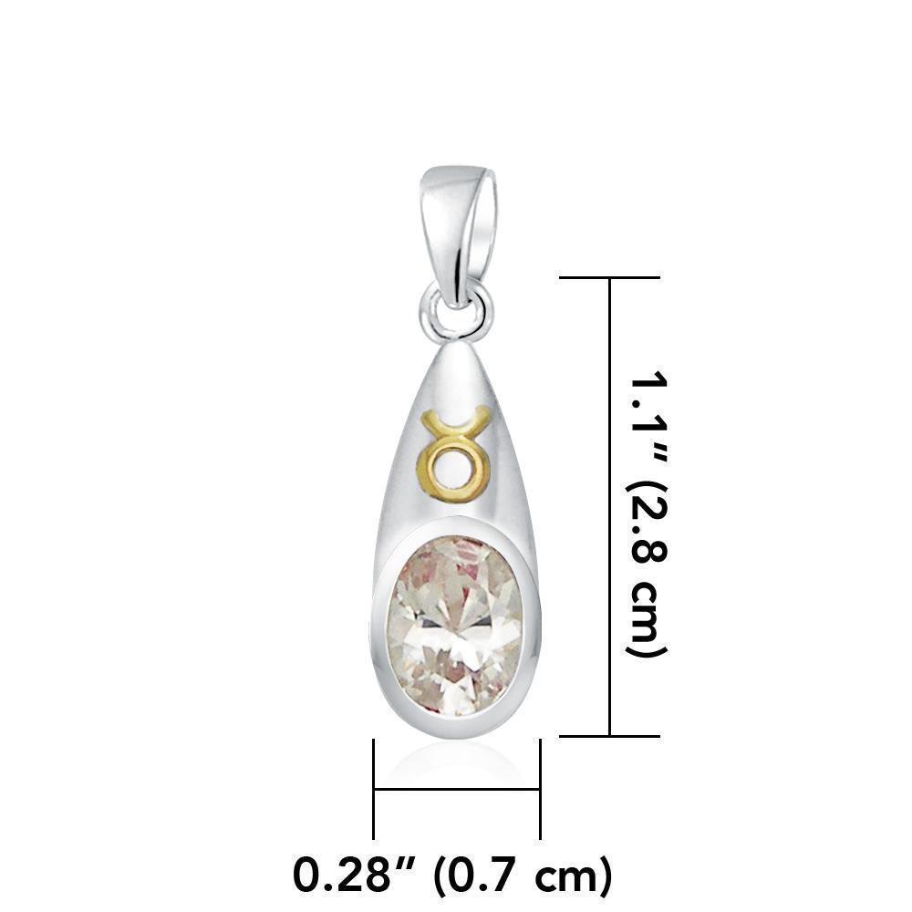 Taurus Zodiac Sign Silver and Gold Pendant with Gemstone MPD850 - peterstone.dropshipping