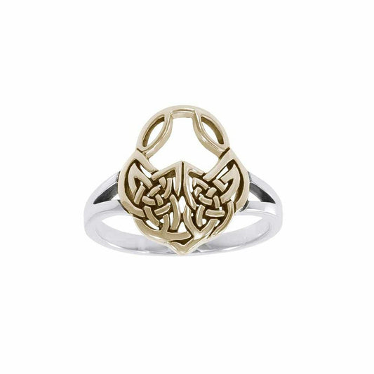 A celebration of the Celtic heritage ~ Celtic Knotwork Sterling Silver Ring with 14k Gold Accent MRI1588 - peterstone.dropshipping