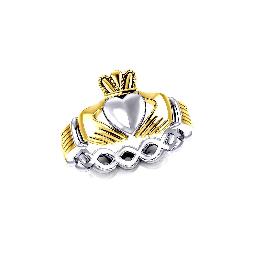 Infinity Claddagh Sterling Silver with Gold Accent Ring MRI1116 - peterstone.dropshipping