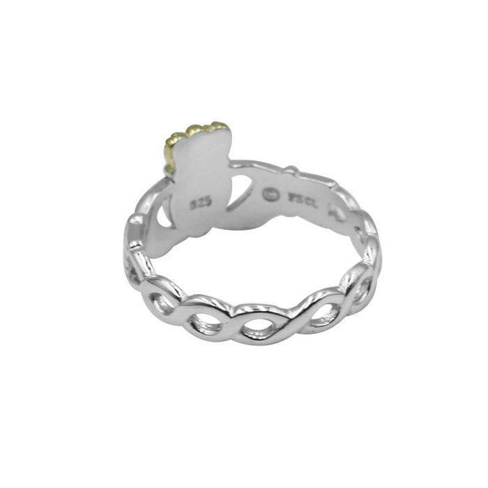 Infinity Claddagh Sterling Silver with Gold Accent Ring MRI1116 - peterstone.dropshipping