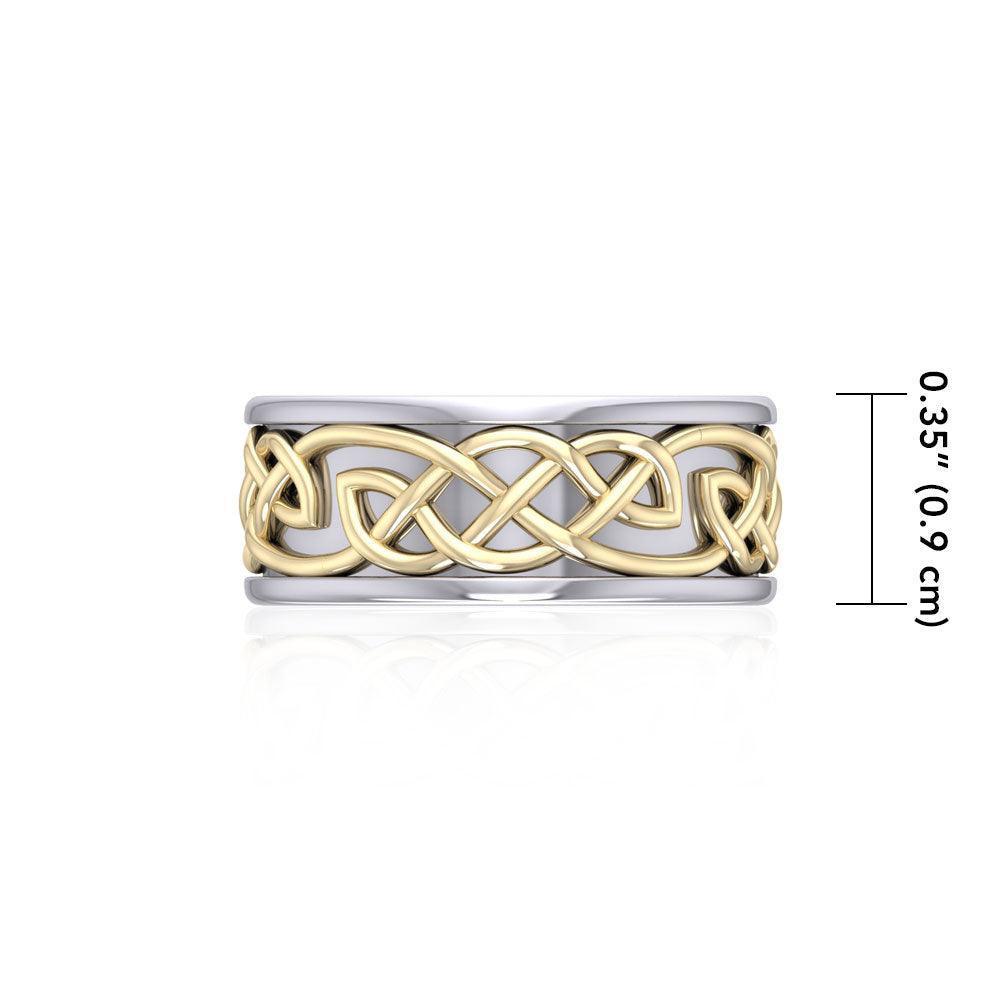 A marvelous vision of Celtic tradition ~ Celtic Knotwork Sterling Silver Ring with 14k Gold Accent MRI1205 - peterstone.dropshipping