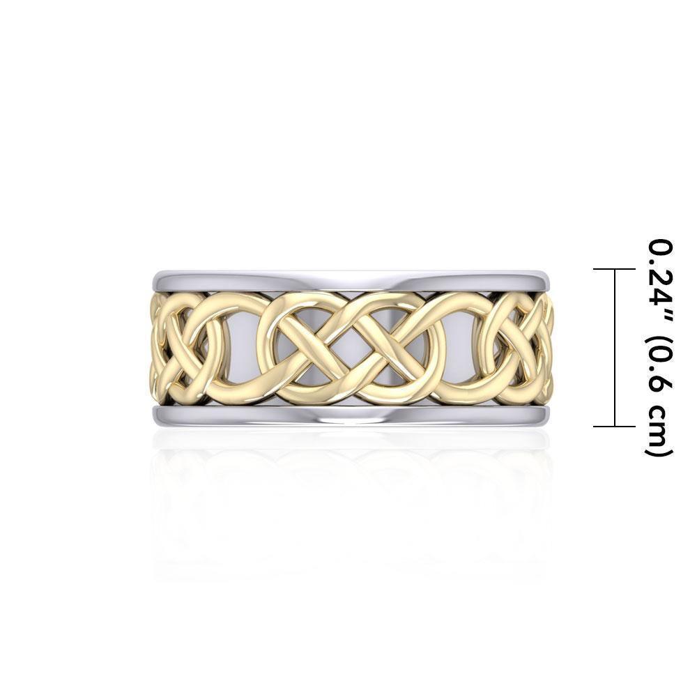 Intertwined eternity in all directions ~ Celtic Knotwork Sterling Silver Ring in 14K Gold accent MRI1206 - peterstone.dropshipping