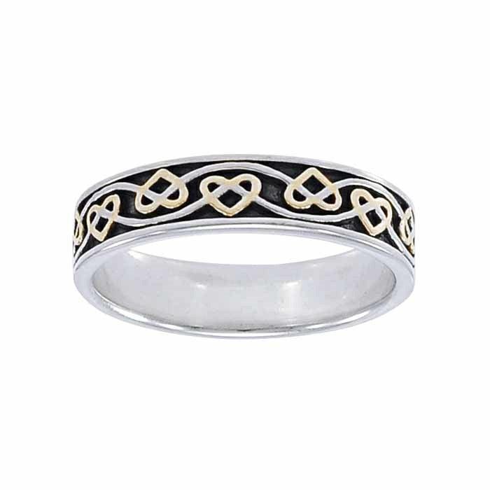 The ancient belief of everything eternal ~ Celtic Knotwork Sterling Silver Ring with 14k Gold Accent MRI1345 - peterstone.dropshipping