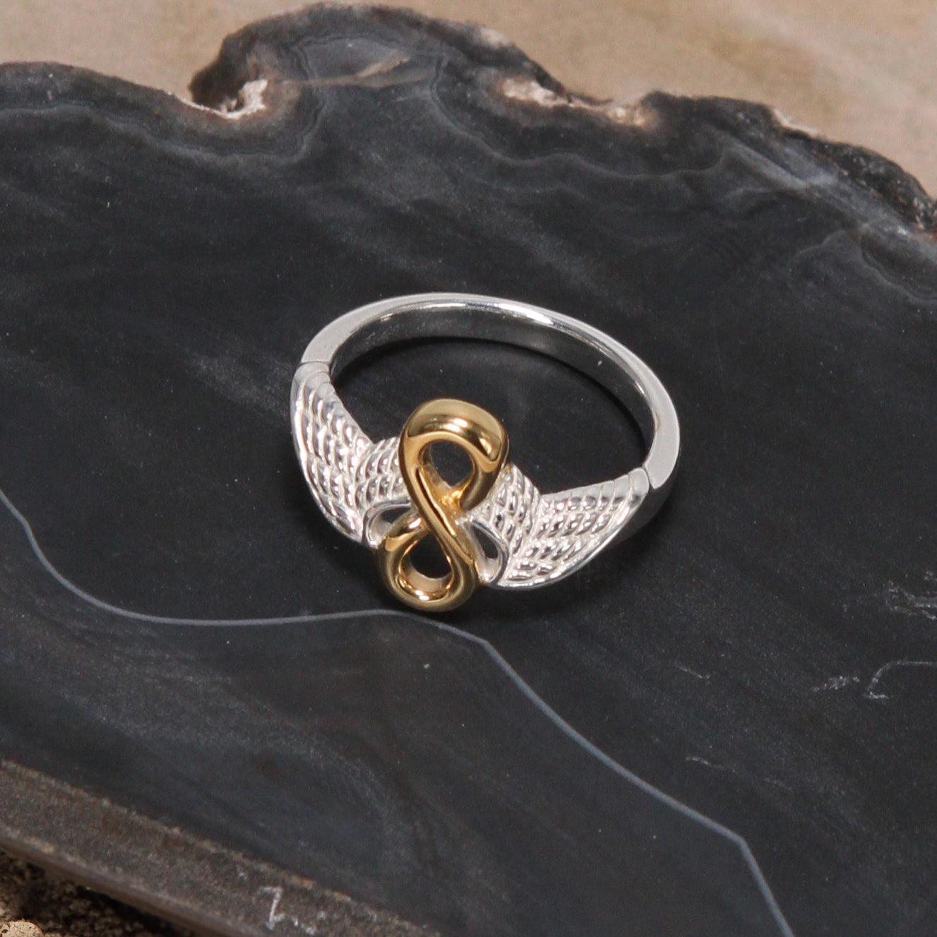 Angel Wings with Infinity Silver and Gold Accent Ring MRI1711 - peterstone.dropshipping