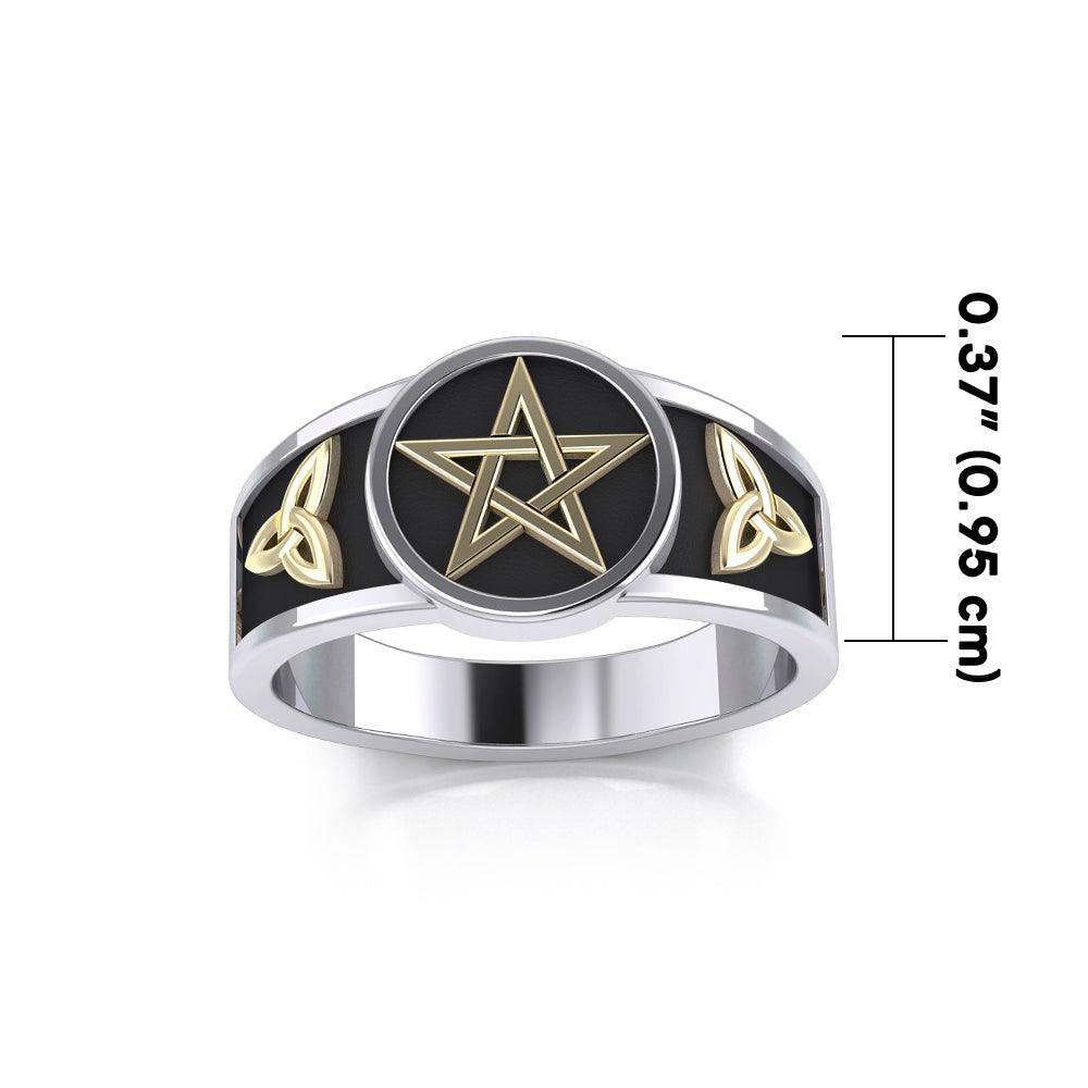 Pentacle with Trinity Knot Silver and 14K Gold Accent Ring MRI2103 - peterstone.dropshipping