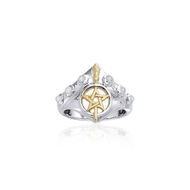 Broomstick & Pentagram Silver and 18K Gold Accent Ring MRI343 - peterstone.dropshipping