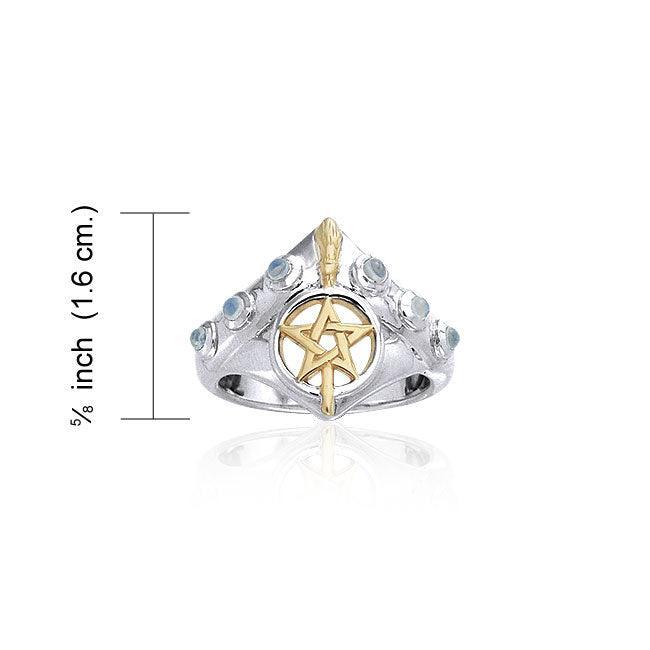 Broomstick & Pentagram Silver and 18K Gold Accent Ring MRI343 - peterstone.dropshipping