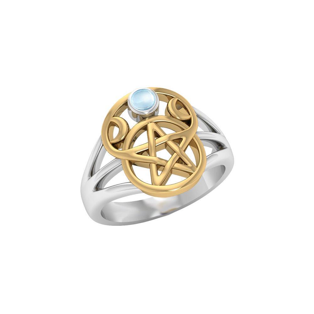 Silver and Gold Pentagram Ring with Gem MRI485 - peterstone.dropshipping