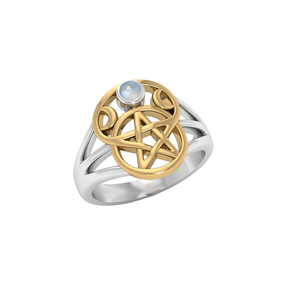 Silver and Gold Pentagram Ring with Gem MRI485 - peterstone.dropshipping