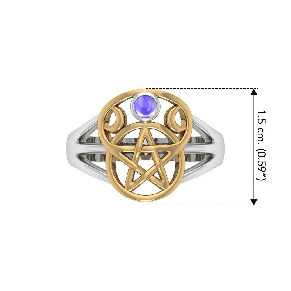 Silver and Gold Pentagram Ring with Gem MRI485 - peterstone.dropshipping