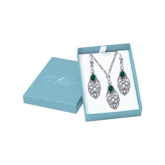 Silver Teardrop Celtic Knotwork Pendant Chain and Earrings Box Set SET040