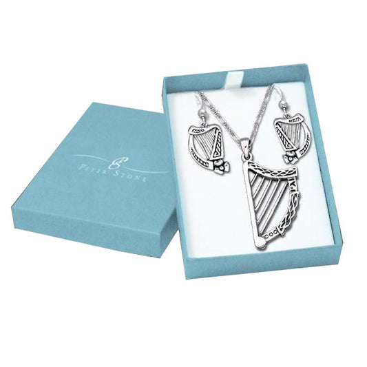 HARP Silver Pendant Earrings Chain with Jewelry Gift Box Set  SET060