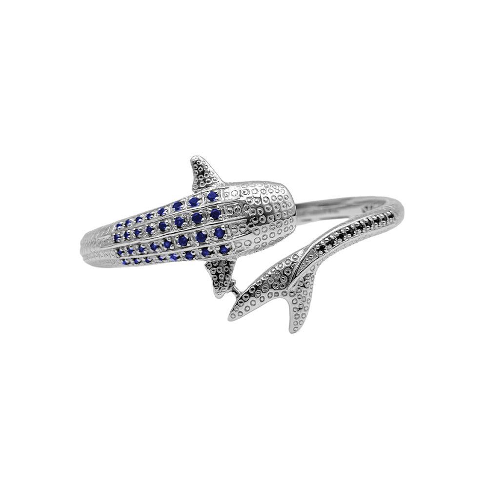 Whale Shark Silver Cuff Bracelet with Gemstones and Locking System TBA300 - peterstone.dropshipping