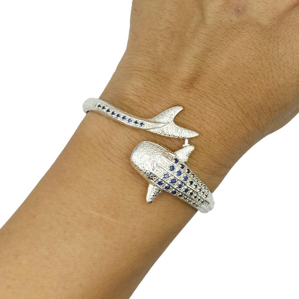 Whale Shark Silver Cuff Bracelet with Gemstones and Locking System TBA300 - peterstone.dropshipping