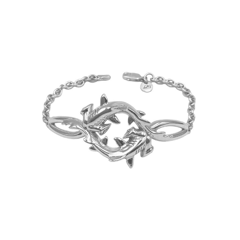 Double Hammerhead Shark Sterling Silver Chain Bracelet - peterstone.dropshipping