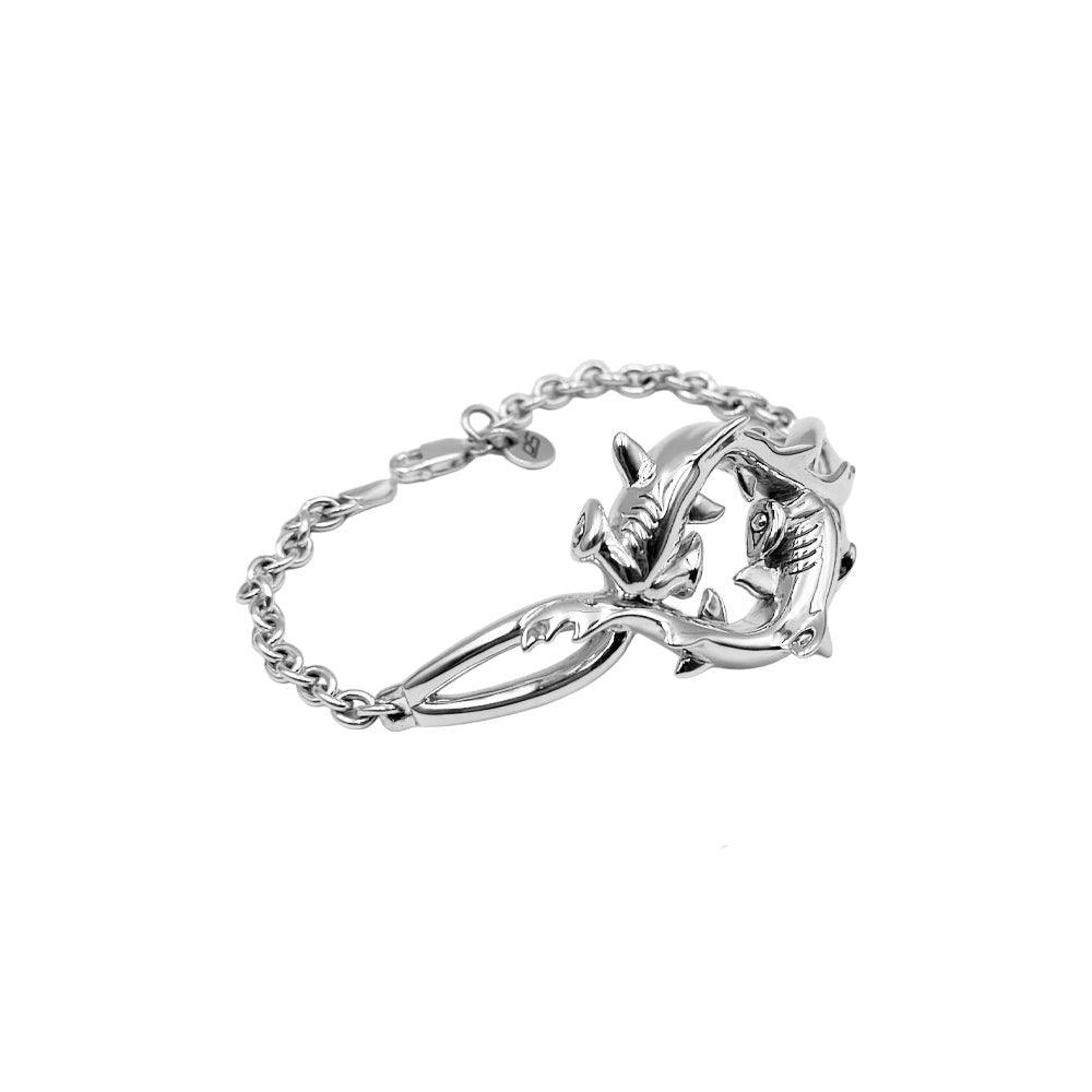 Double Hammerhead Shark Sterling Silver Chain Bracelet - peterstone.dropshipping