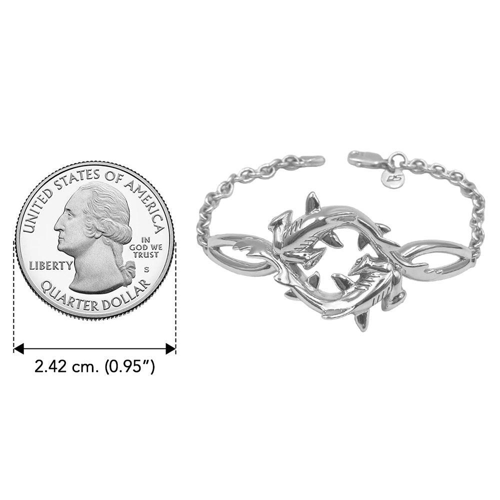 Double Hammerhead Shark Sterling Silver Chain Bracelet - peterstone.dropshipping