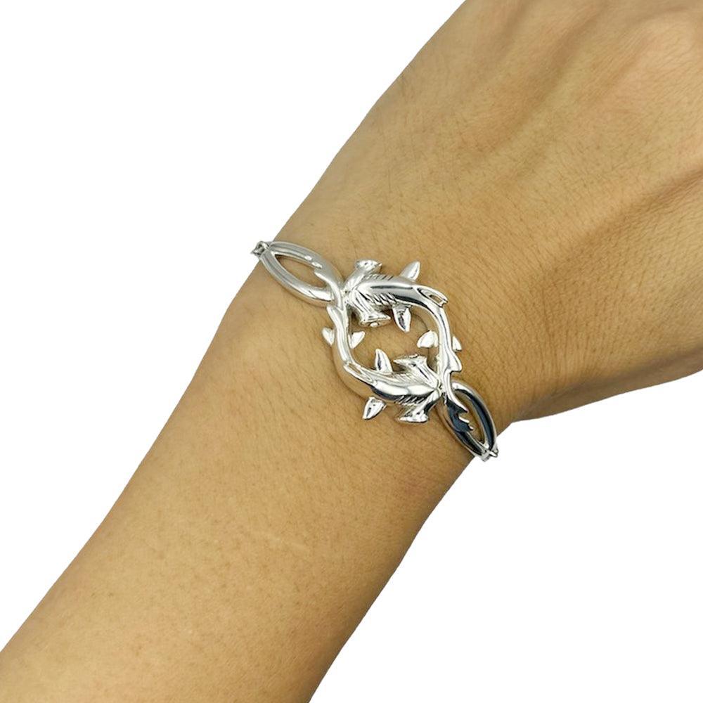 Double Hammerhead Shark Sterling Silver Chain Bracelet - peterstone.dropshipping