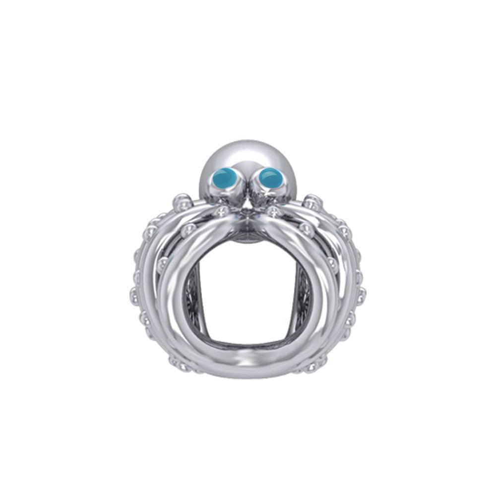 Octopus Silver Bead with Turquoise Eyes TBD376 - peterstone.dropshipping