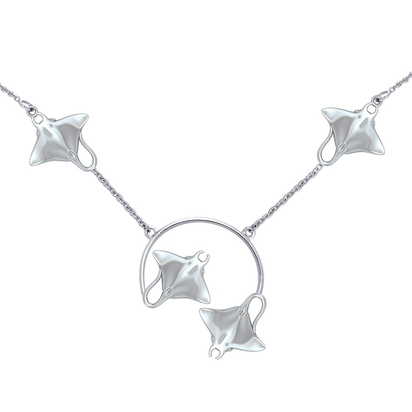 Quadruple Manta Ray Sterling Silver Necklace TNC561 - peterstone.dropshipping