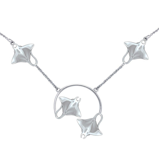 Quadruple Manta Ray Sterling Silver Necklace TNC561 - peterstone.dropshipping