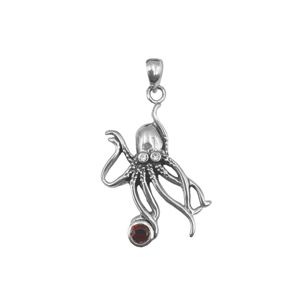 Sterling Silver Octopus Pendant with Round Gemstone by DiveSilver TP2633 - peterstone.dropshipping