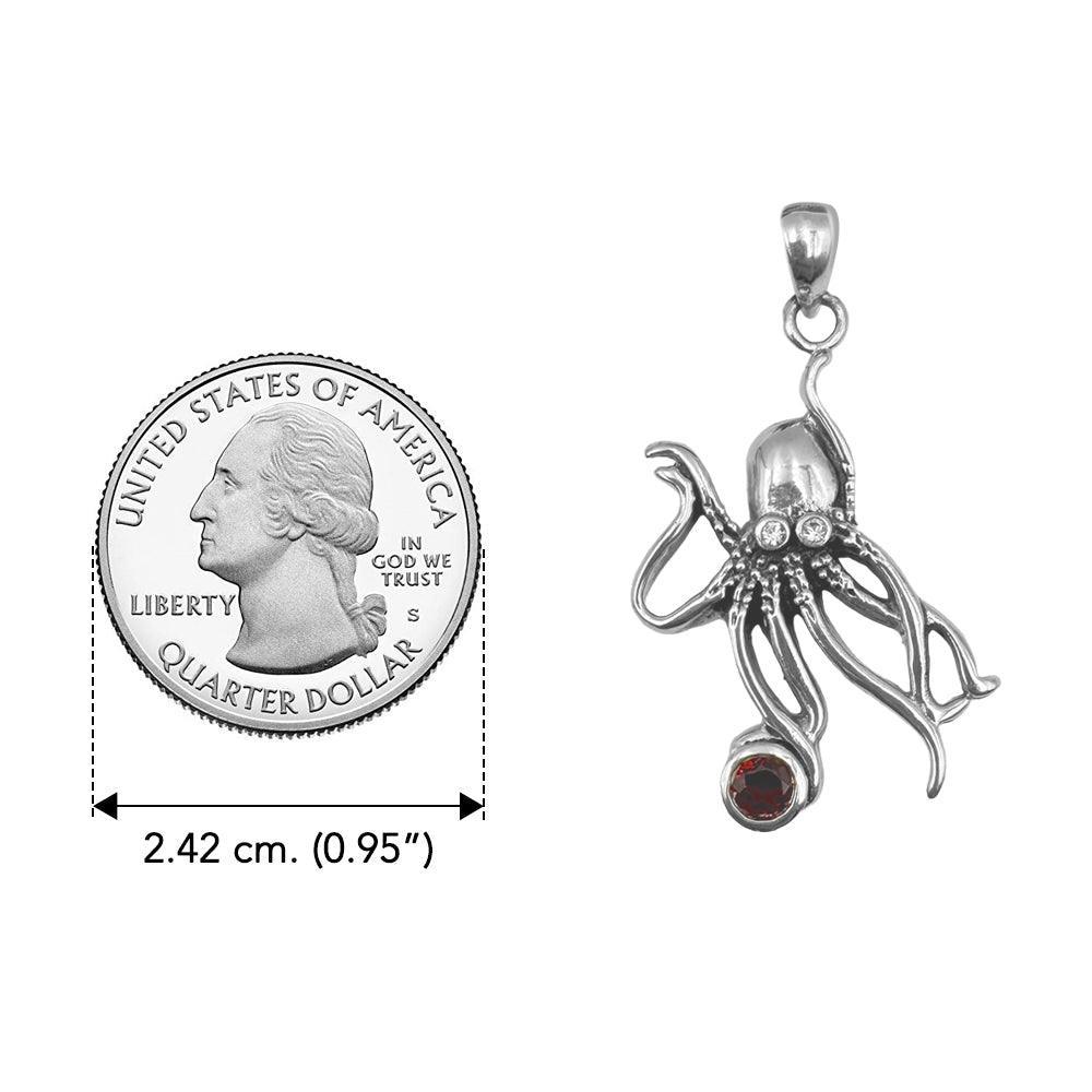 Sterling Silver Octopus Pendant with Round Gemstone by DiveSilver TP2633 - peterstone.dropshipping