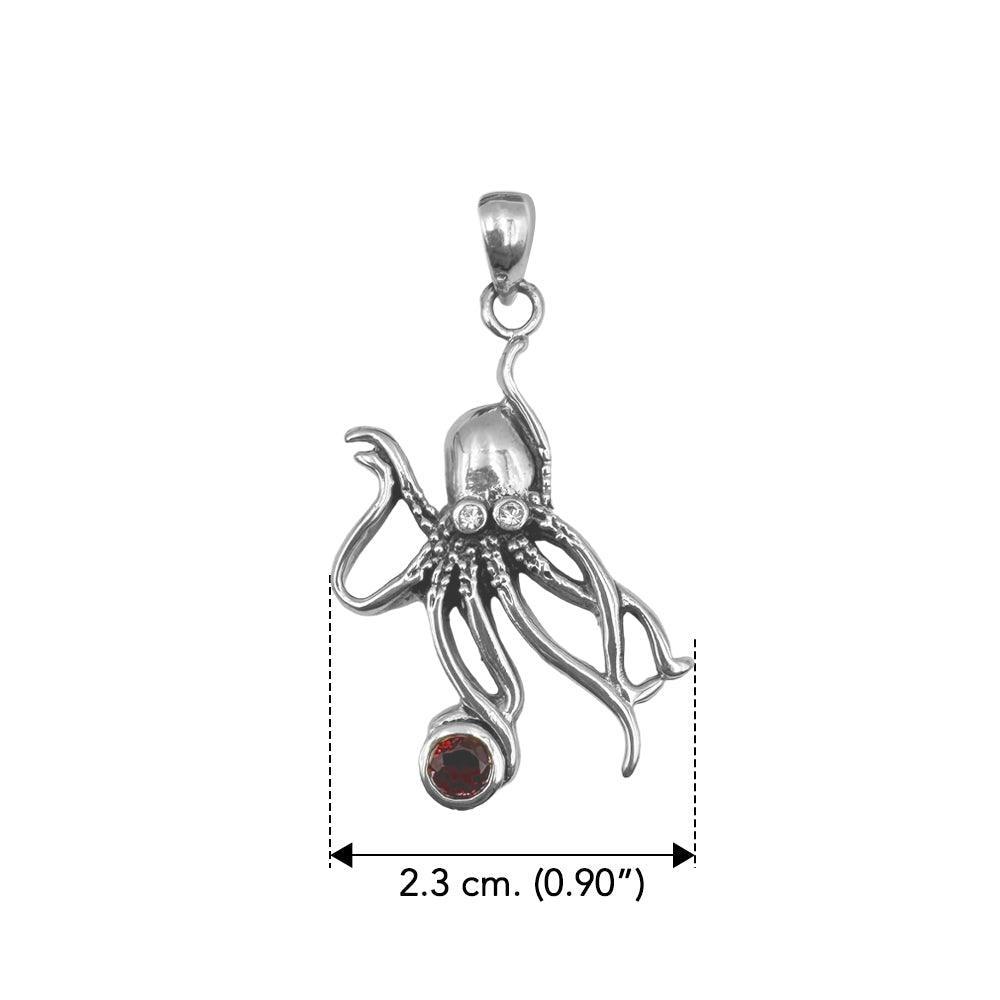 Sterling Silver Octopus Pendant with Round Gemstone by DiveSilver TP2633 - peterstone.dropshipping