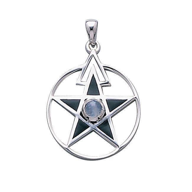 The Third Degree Pentacle Silver Pendant with Gemstone and Inlaid TP3115 - peterstone.dropshipping