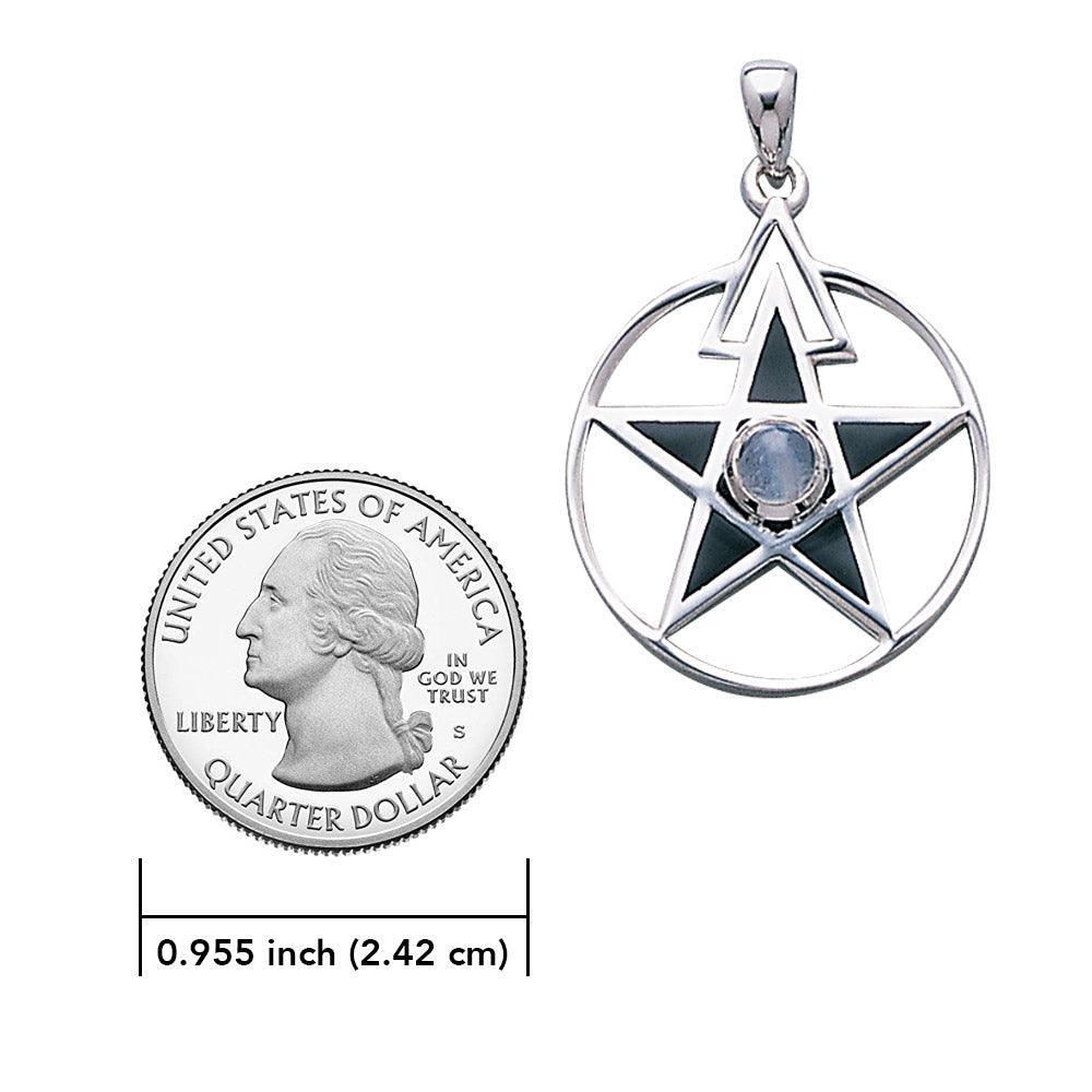 The Third Degree Pentacle Silver Pendant with Gemstone and Inlaid TP3115 - peterstone.dropshipping