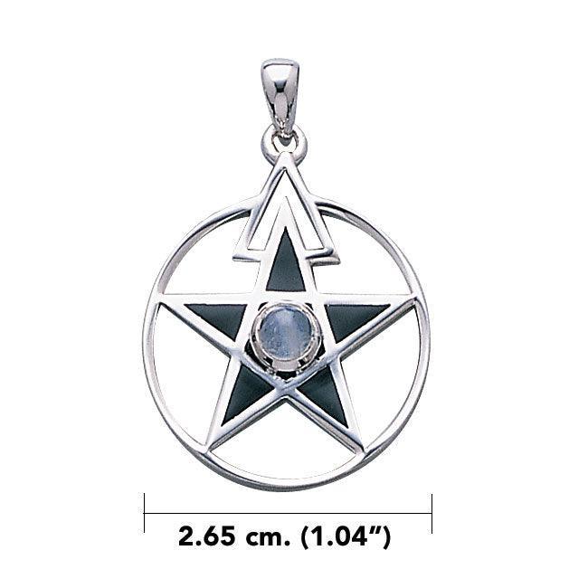 The Third Degree Pentacle Silver Pendant with Gemstone and Inlaid TP3115 - peterstone.dropshipping