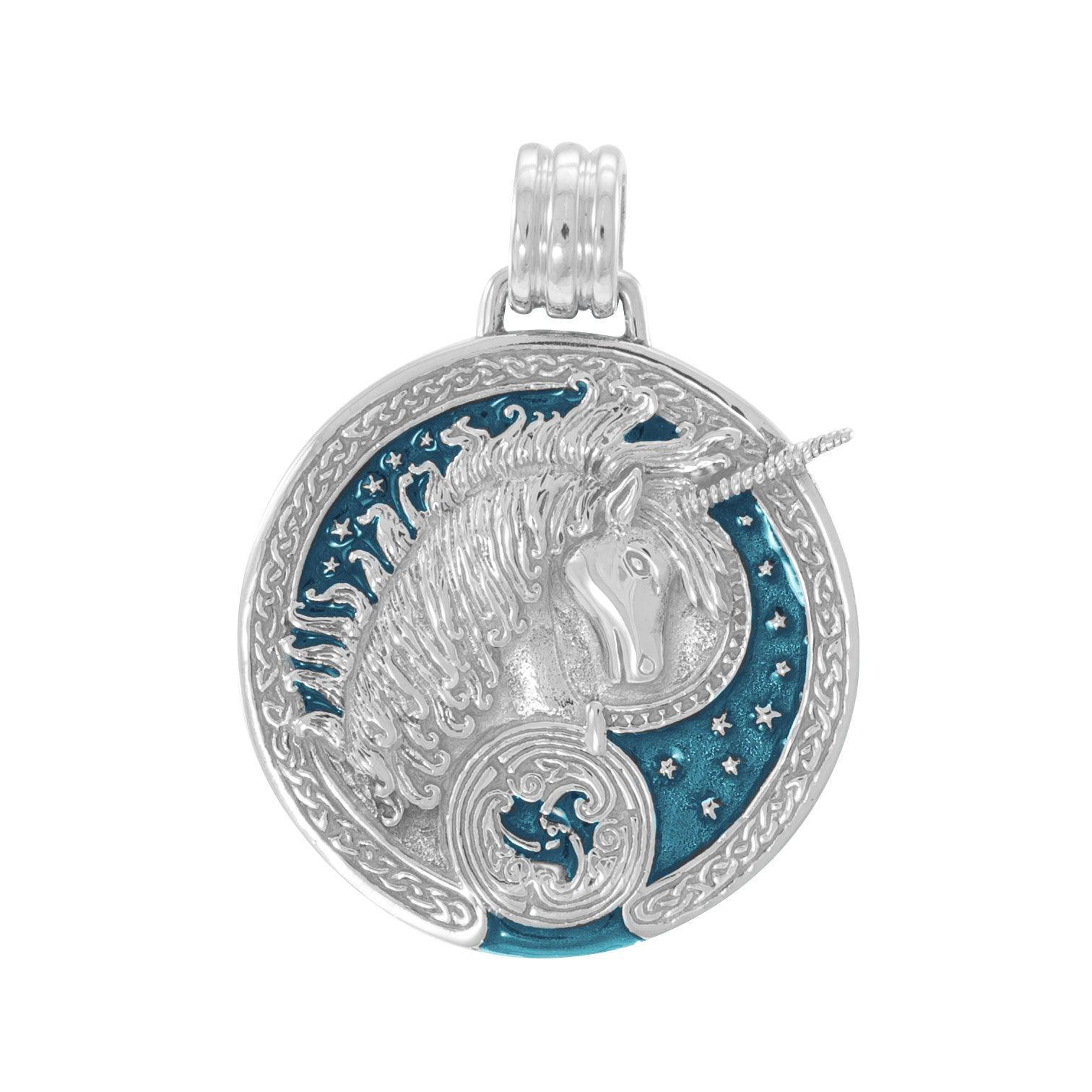 Silver Celtic Unicorn Enamel Pendant By Courtney Davis TP3432 - peterstone.dropshipping