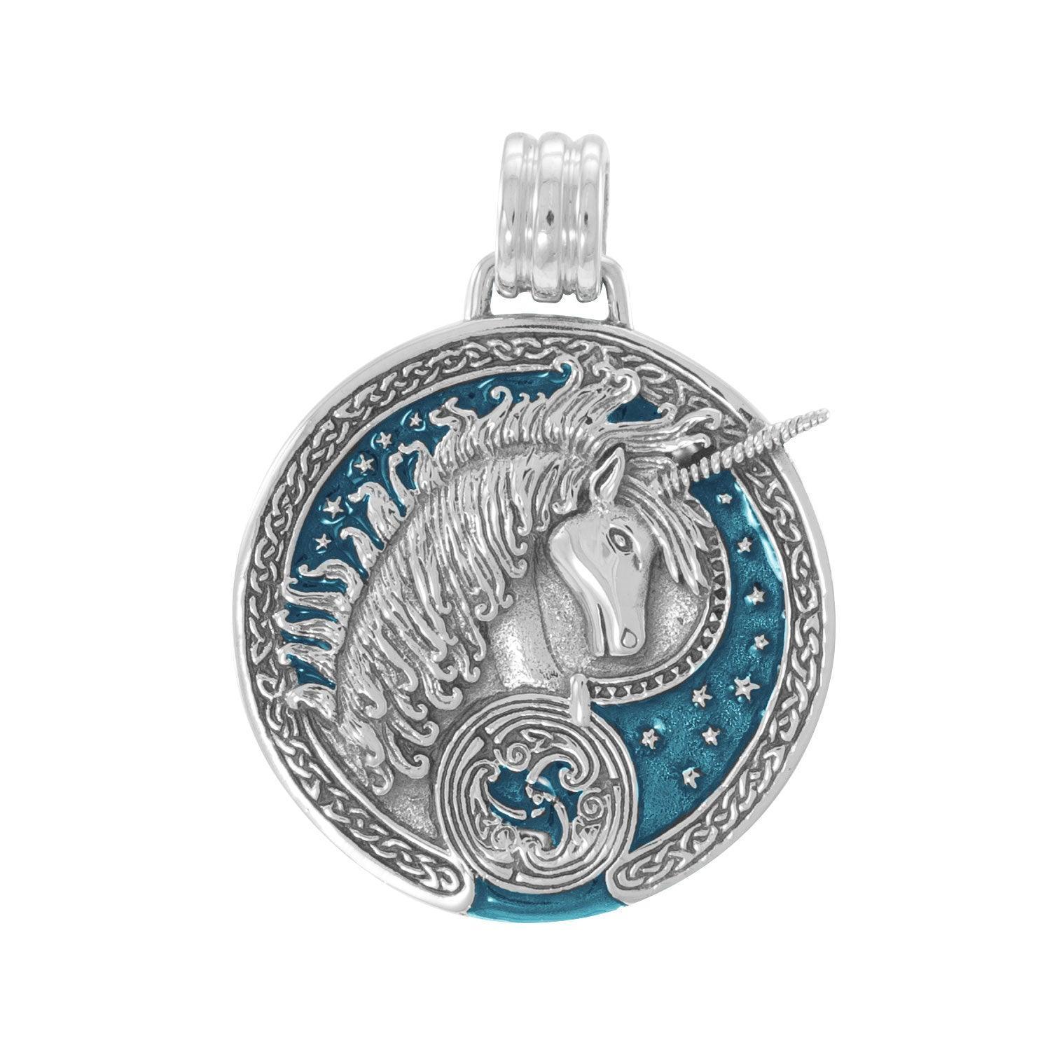 Silver Celtic Unicorn Enamel Pendant By Courtney Davis TP3432 - peterstone.dropshipping