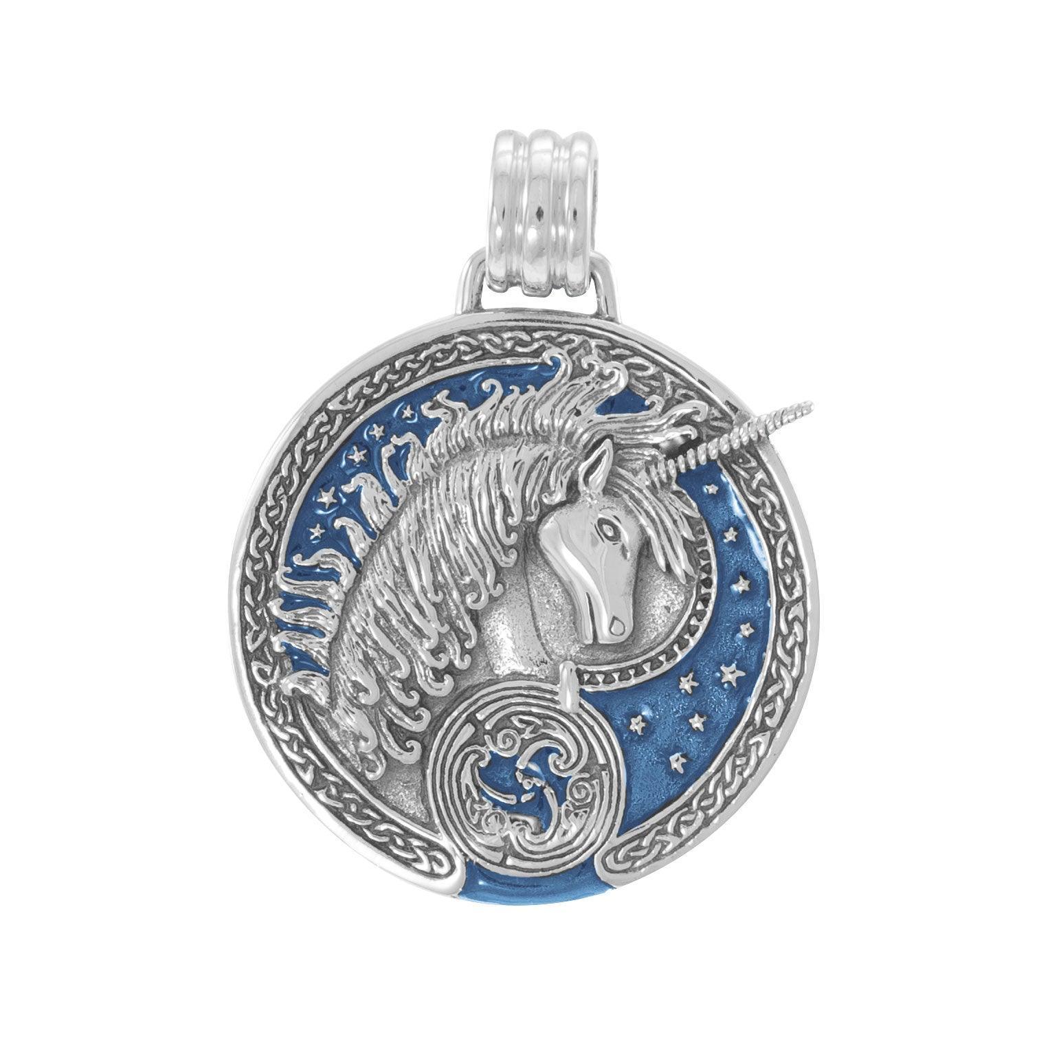 Silver Celtic Unicorn Enamel Pendant By Courtney Davis TP3432 - peterstone.dropshipping