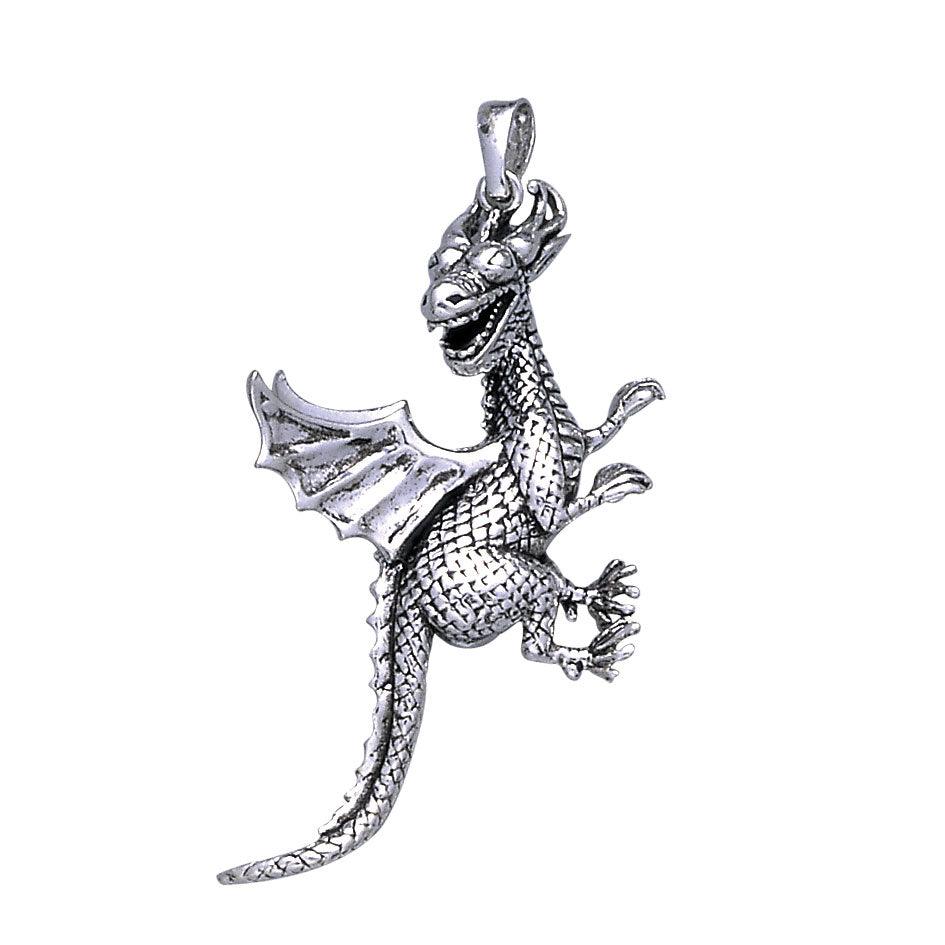 Large Flying Dragon Sterling Silver Pendant TP984