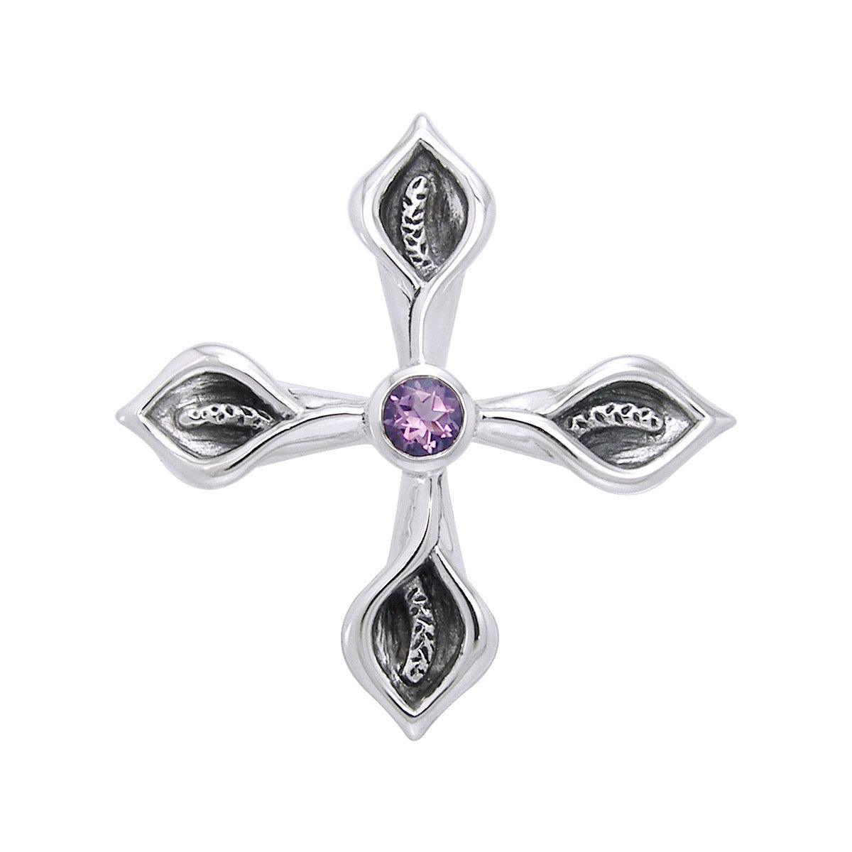 Calla Lily Cross Silver Pendant with Gemstone TPD3392 - peterstone.dropshipping