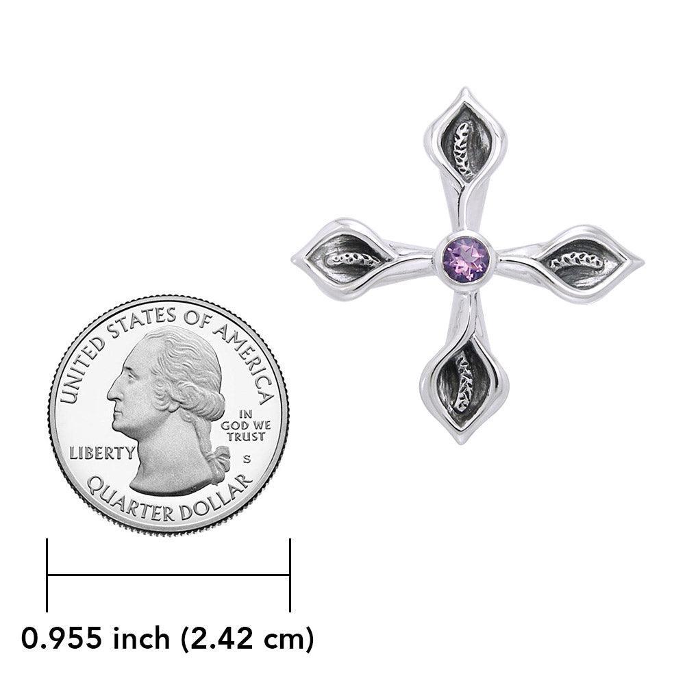 Calla Lily Cross Silver Pendant with Gemstone TPD3392 - peterstone.dropshipping